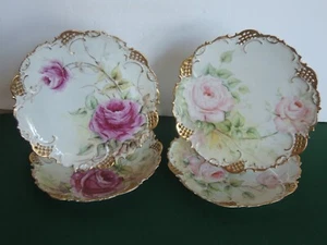 Juego 4 Platos Leonard Viena Austria 9" Pintados a Mano Rosa y Oro Encaje Reticulado - Imagen 1 de 18