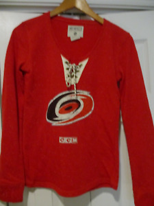 Womans CCM Carolina Hurricanes NHL jersey top size SMALL  TIE NECK CLOSURE