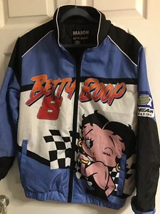 Betty Boop blaue Rennjacke - Größe Small Erwachsene 32 Brustumfang NEU wunderschön - Bild 1 von 7