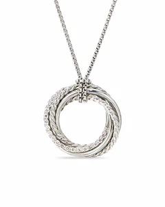 EXCELLENT David Yurman 26MM Crossover Pendant Necklace STERLING DIAMONDS 18"-36" - Picture 1 of 7