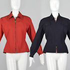 Medium 1950s Reversible Jacket Light Wool Cotton VTG Red Navy Pockets Front Zip