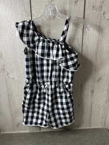 Girls Gingham Ruffle One-Shoulder Romper Size L (10-12) By Wonder Nation - Picture 1 of 9