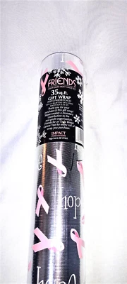 Breast Cancer Awareness Pink Ribbon silver wrapping paper 35 SQ FT pink ribbon - Image 1 of 3