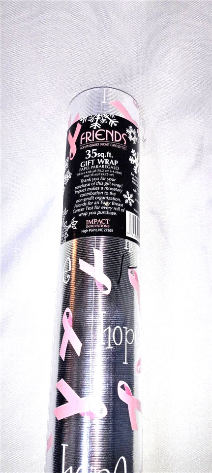 Cinta rosa conciencia del cáncer de mama papel de envolver plateado 35 pies cuadrados cinta rosa Foto 1 de 3