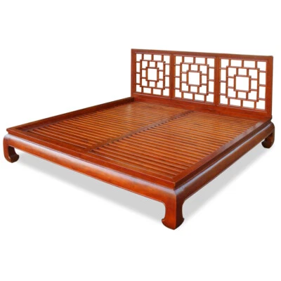 Vendedor dos EUA - Cabeceira treliça de cama plataforma chinesa Ming King Size mel de olmo - Imagem 1 de 4