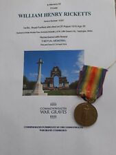 WW1 Victory Medal World War One To W H Ricketts, Killed In Action KIA.