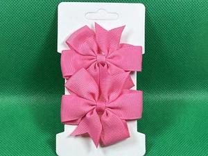 Bright Pink Hair Bow Clips Grosgrain Ribbon Pinwheel Bow Girl Hair Barrette Set - Picture 1 of 5