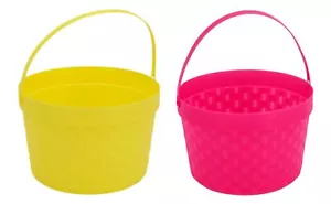 Pink Yellow Easter Buckets, Set of 2 Plastic Easter Bunny Baskets 8 Inch with - Picture 1 of 7