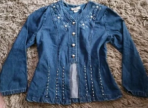 Vintage A.C. ROPA EE. UU. Azul Jean Denim Plateado Tachuelas Estilo Occidental Chaqueta/Top S - Imagen 1 de 5