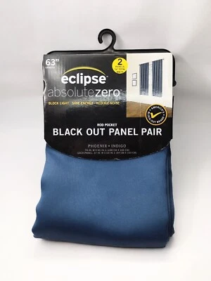 Eclipse Absolute Zero Blackout Rod Pocket Curtain Panel Pair 63" - Indigo Blue - Image 1 of 2