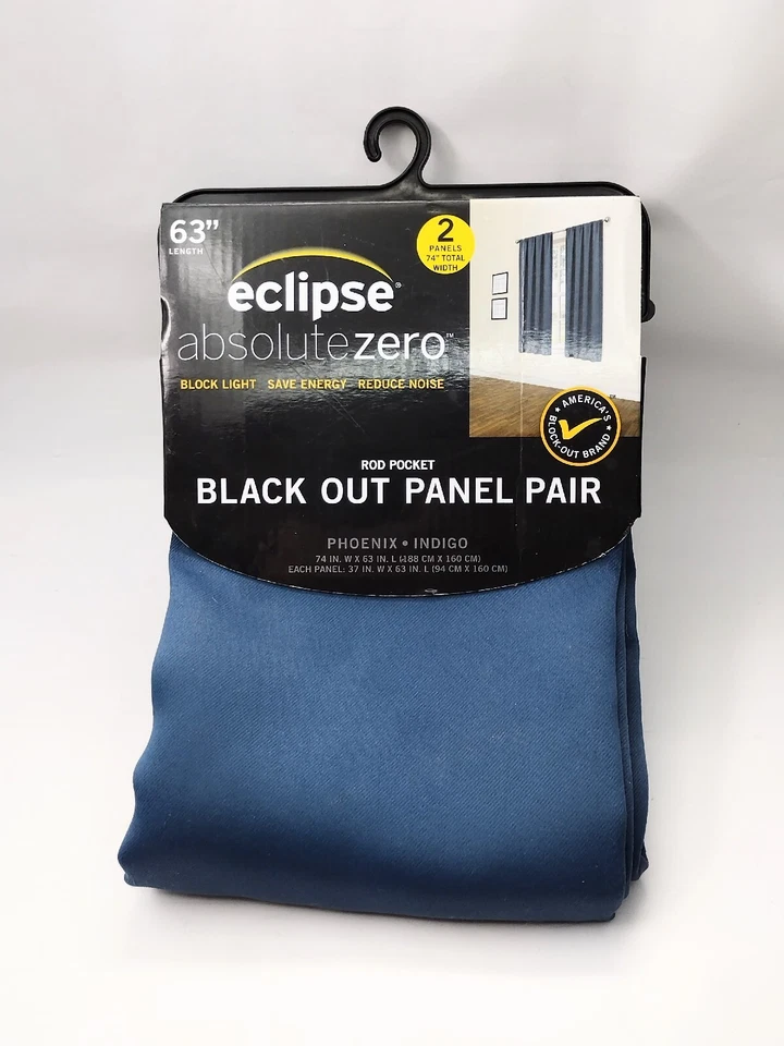 Eclipse Absolute Zero Blackout Rod Pocket Curtain Panel Pair 63" - Indigo Blue - Image 1 of 2