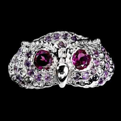 Anello in argento sterling 925 rotondo rodolite ametista gemma gioiello - Immagine 1 di 4