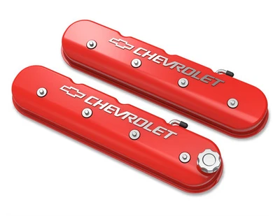 Holley 241-404 Tall LS Valve Cover with Bowtie/Chevrolet Logo - Gloss Red - Изображение 1 из 4