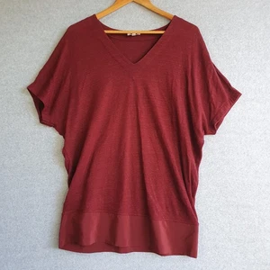 Escada Sport Top Blouse Womens Sz Medium Maroon Linen Silk Batwing Sleeve Knit - Picture 1 of 9