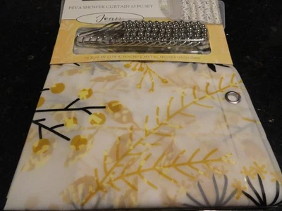 New 13 pc leaves nature design metal grommets gold black  PEVA  SHOWER CURTAIN - Image 1 of 4