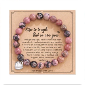 Crystal Bracelet Anti-Anxiety Healing Natural Stone Bead Heart Charm Women Gifts - Picture 1 of 16