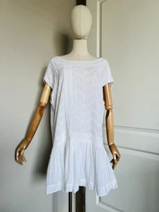 All Saints Drop Waist Eyelet Mini Dress 6 White Feminine Needlework Relaxed - Picture 1 of 18
