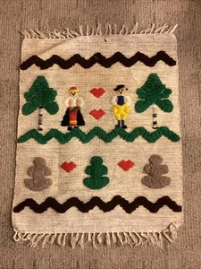 Vintage Polish Kilim Tapestry Wool 24” X 29” Colorful Pictorial - Picture 1 of 6