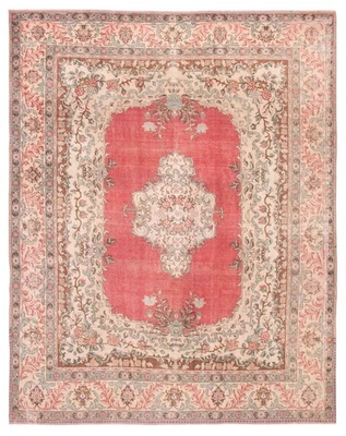 Alfombra de lana oriental anudada a mano vintage roja tradicional de 9'4" x 12'0" Foto 1 de 4