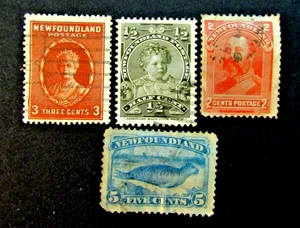 4 NEW FOUNDLAND STAMPS,1880 - 1911, 1/2, 2, 3, 5 CENTS, USED, SG59a, 83, 86, 119 - Picture 1 of 2