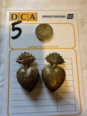 Ancien Ex Voto Cœur De Marie Laiton Doré Pendentif Reliquaire XIX Eme N5 - Photo 1/4