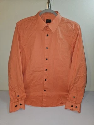 Структура Slim Fit эластичная рубашка мужской размер средний на пуговицах длинным рукавом оранжевый  - Изображение 1 из 4