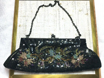 White House Black Market Satin Beaded & Sequins Clutch Purse Chain Mail Cocktail - Image 1 of 4