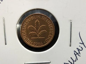 1986 D Germany 1 Pfennig Coin KM#105 Oak Seedling Deutschland Munich - Picture 1 of 3
