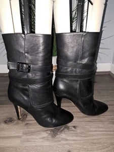 EUC Jimmy Choo Women’s Black Leather Blaine Mid Calf Stiletto Boot Size 38 - Picture 1 of 11