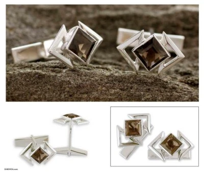 Natural Smoky Quartz Gemstone with 925 Sterling Silver Cufflink #2495 - Image 1 of 4