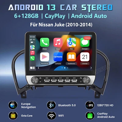 Carplay Android 13 Autoradio Für Nissan Juke 2010-2014 GPS Navi 4G FM USB 6+128G - Bild 1 von 4