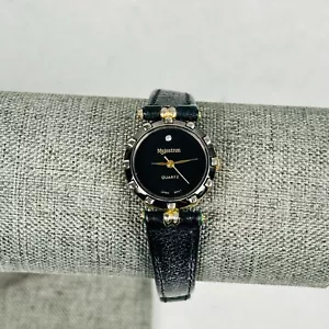 VTG Majestron Watch Womens 24mm Gold Tone Black Band Quartz Unique New Battery - Picture 1 of 14