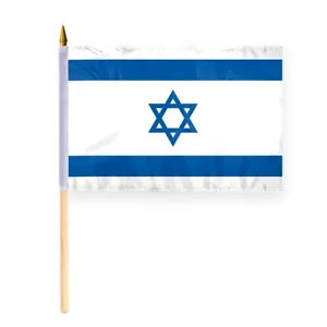 Banderas de palo estrella judía israelí Israelí de 24"x36", paquete de 10, poliéster, poste de madera de 48" - Imagen 1 de 1