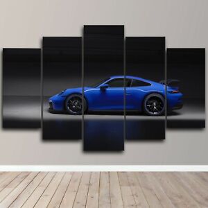Porsche bleu 911 design voiture moderne 5 pièces toile art mural impression décoration intérieure