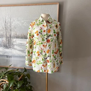 Equipment Femme summer fruits silk cotton white button down classic blouse XS - Picture 1 of 7