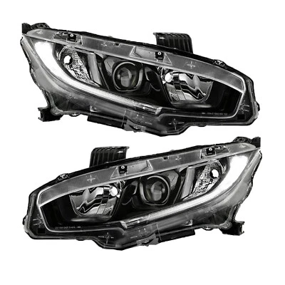 Pair of Black Halogen Headlights Assembly w/LED DRL For 2016-2021 Honda Civic Foto 1 de 4