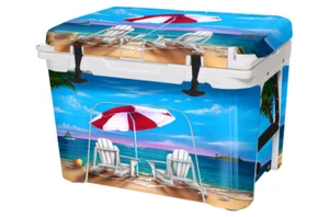 Vinyl Cooler Wrap fits YETI Tundra 35 | Decal Skin FULL - Exotic Vacation Beach - Picture 1 of 7