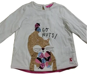 Joules Long Sleeve White Squirrel Applique T Shirt Top Size 4Y 104cm Glitter - Picture 1 of 12