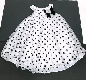 Bonnie Jean Girls Dress 6 White Black Polka Dot Lace Lined Sleeveless Sparkle - Picture 1 of 11