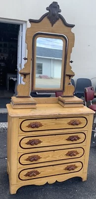  Antique Victorian Cottage Grain Painted Dresser with mirror. - Image 1 of 4