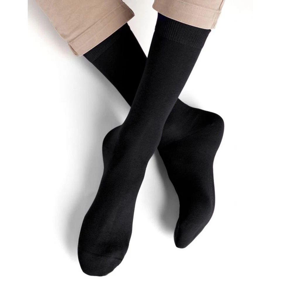 12 PAIA DI CALZINI UOMO FILO DI SCOZIA COTONE NERI MEZZA GAMBA AT003-1