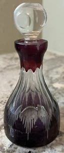 VTG Czech Bohemian Crystal Glass Perfume Bottle Amethyst Red Cut to Clear Facet - Picture 1 of 11