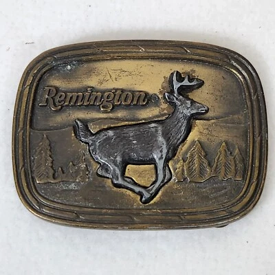 DE COLECCIÓN 1979 **REMINGTON** CIERVO COLA BLANCA CAMPANA LATERAL ARTE CINTURÓN HEBILLA CAZA Foto 1 de 4