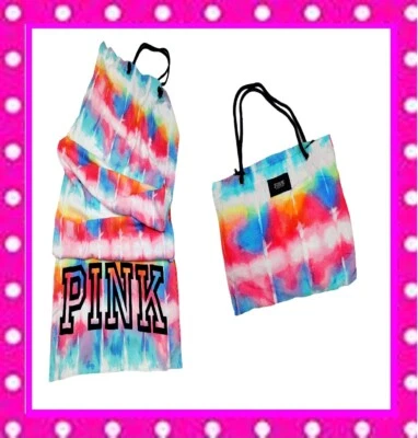 Victoria Secret Pink TIE DYE PACKABLE Black Logo BEACH BATH SWIM TOWEL TOTE BAG - Image 1 of 4