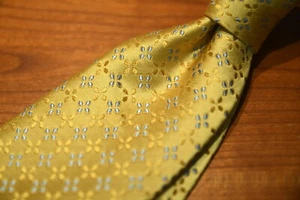 NWT BATTISTI NAPOLI Golden Yellow Geometric Floral Handmade Silk Tie ITALY - Picture 1 of 11