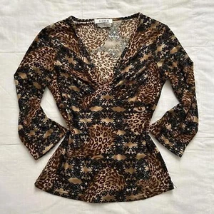 Y2K Brown and black leopard print babydoll top - Picture 1 of 6