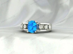 Topaz Oval Stone Women Solitaire Ring, 925 Sterling Silver Handmade Jewelry - Picture 1 of 24
