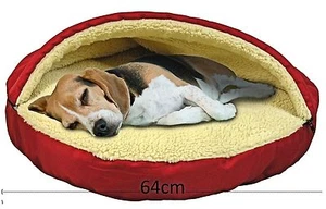 Plush Fleecy Pet Cave 64cm Soft Bed for Small Dog  Cat  Removable Top Washable  - Picture 1 of 6