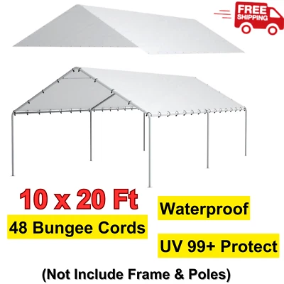 DWALE 10x20 Ft Carport Replacement Canopy Cover, Waterproof Tarp with 48 Bungee Cords