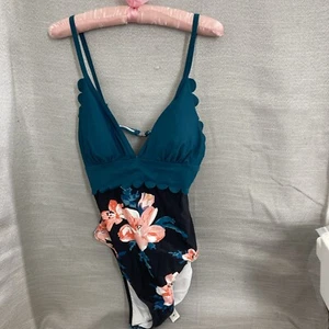 Cupshe Swimsuit Womens L Floral Tummy Control One Piece V Neck Bathing Suits NWT - Picture 1 of 15